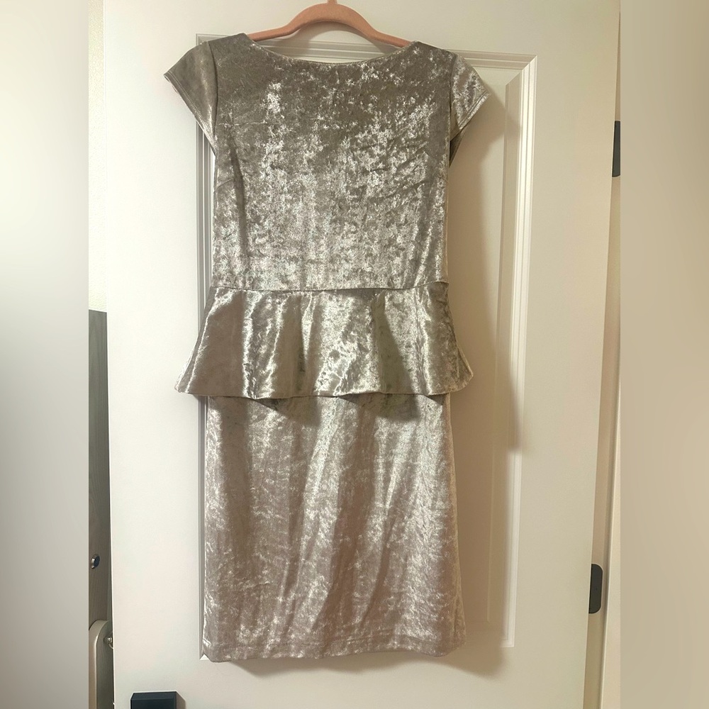 Alice + Olivia Silver Velvet Peplum Dress!